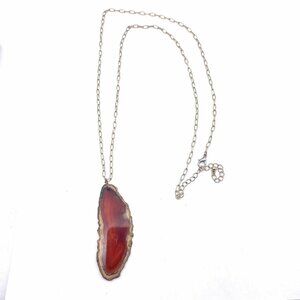 Red Agate Pendant Long Chain Necklace Lobster Closure Adjustable 30-32 Inch